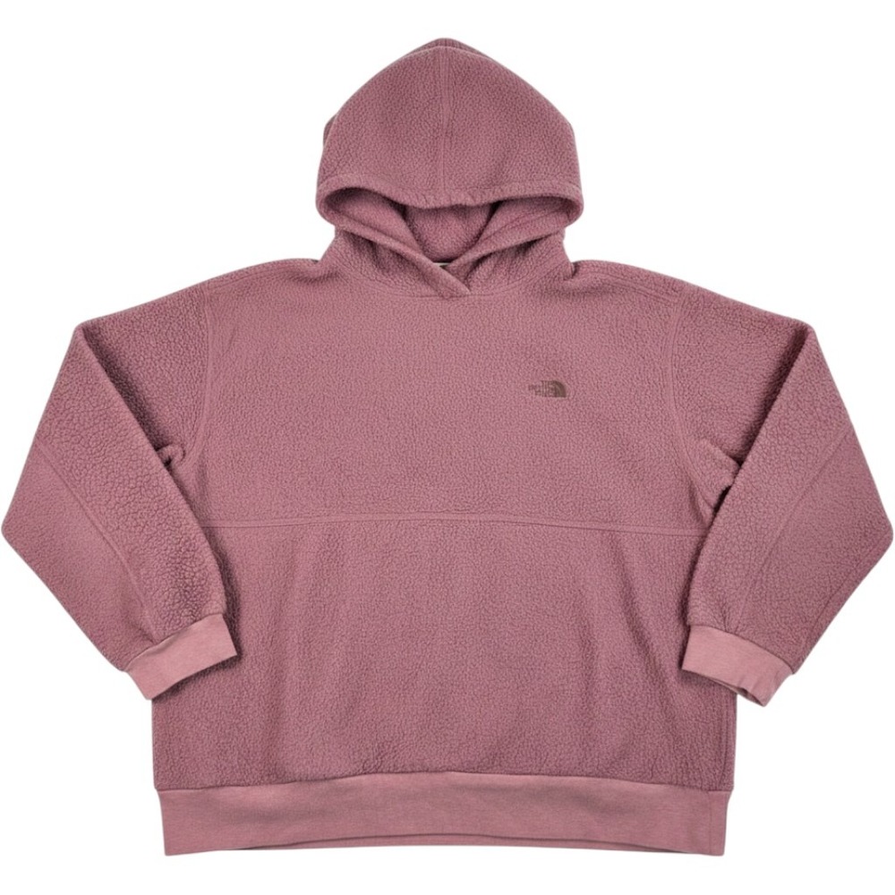 The North Face Womens Pink Sherpa Fleece Pullover Hoodie XL Relaxed Fit Cozette